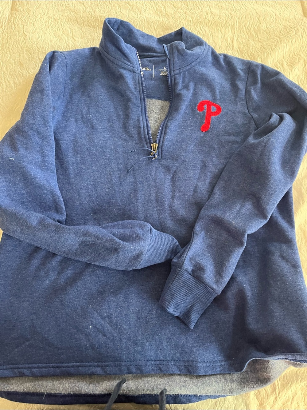 Antigua Navy Quarter-Zip Pullover with Red 'P' Chest Emblem for Phillies